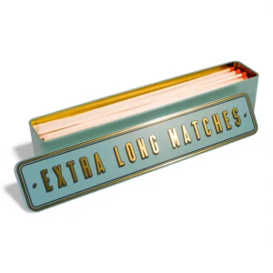 Teal blue tin of extra long matches