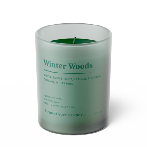 green winter woods scented candle in medium glass jar