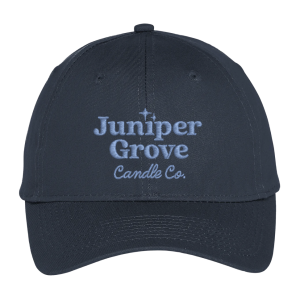 navy blue baseball cap with embroidered wordmark logo